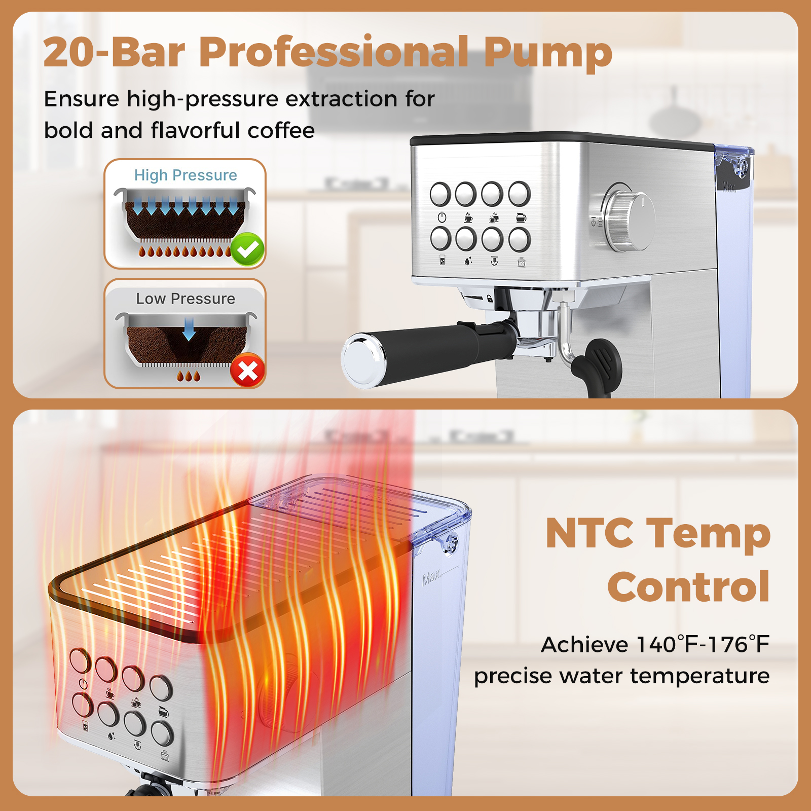 Costway Espresso Machine 20 Bar woth Milk Frother, 57OZ Removable Water Tank & Hot Water
