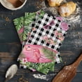 thumbnail image 6 of Summer Flamingo Kitchen Towels Set of 2, Water Absorbent Dish Towel, Tropical Plants Botanical Floral Black Plaid Decorative Hand Towels - Quick Drying Cloth for Cooking Baking, 18x28 Inch, 6 of 8