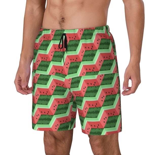 Balery Geometric Watermelon Bañador para hombre, shorts de playa de secado rápido con entrepierna y forro de compresión-Medium