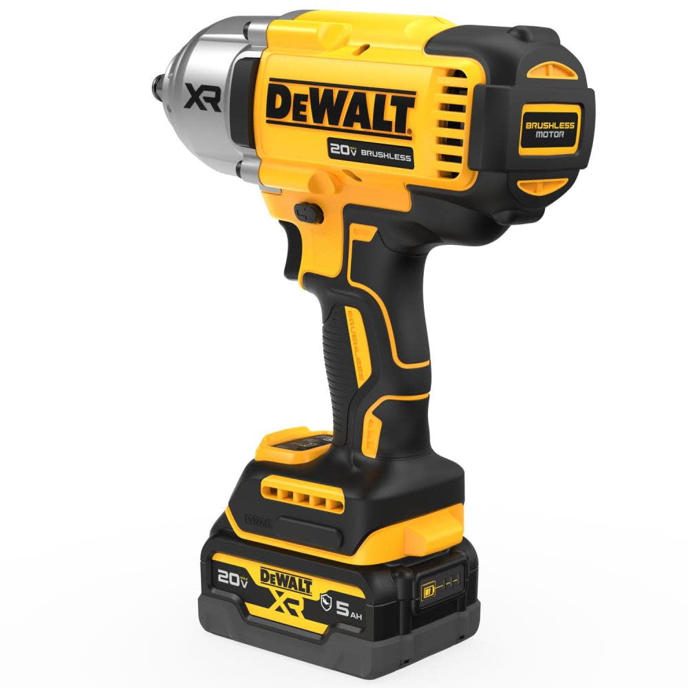 Dewalt 20V Max* Xr® 1/2 In. High Torque Impact Wrench With Hog Ring Anvil With (2) Oil-Resistant 5.0 Ah Batteries And Charger Kit