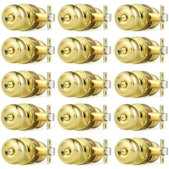 Polished Brass Door Knobs, Interior Door Knobs with Round Ball Knob, Nickel Privacy Door Knob for Bedroom Bathroom, 15 Pack
