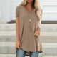 thumbnail image 5 of Camiseta casual con cuello en V superior para mujer, tela de verano suelta de lino de algodón, caqui, 3XL Scienceny  AP001830-30, 5 of 7