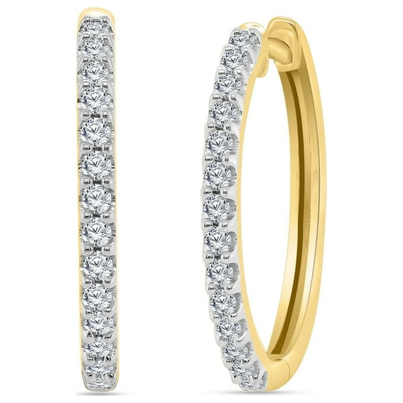 Dazzlelane 0.50 Carat (ctw) Round Diamond Ladies Huggies Hoop Earrings for Women - 18K Yellow Gold over 925 Sterling Silver Natural Diamond Hoop Earring (0.51 Ct, I-J Color, I2 Clarlty)