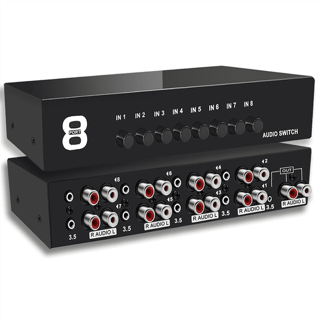 3.5mm Aux + L/R Bi-Directional Stereo Audio Switch 8 in-1 Out A/B Analog Audio Switcher Selector