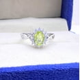 thumbnail image 3 of Antique peridot ring, Peridot halo ring, August birthstone ring, Sterling silver, 5×7mm gemstone and 2mm tiny Cz diamonds, Anniversary Gift, 3 of 3