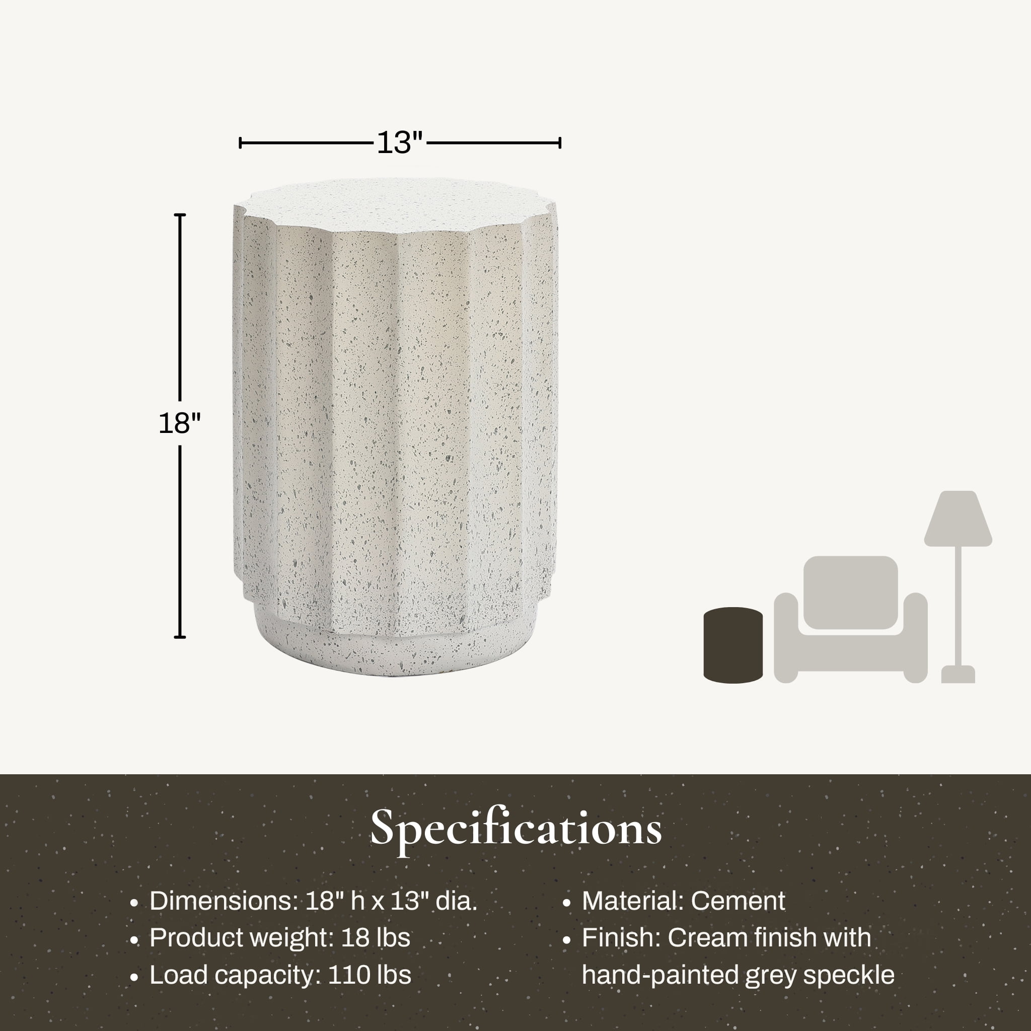 LuxenHome Outdoor Side Table, 18 Inch Cement End Tables for Patio, Garden Small Accent Decorative Stool, Tree Stump Stool Plant Stand Drum Table