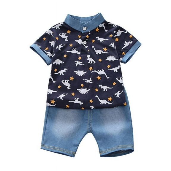 Uccdo Toddler Boys Casual Outfits Set Short Sleeve Dinosaur T-Shirts Tops Blouse Shorts 3M-4T