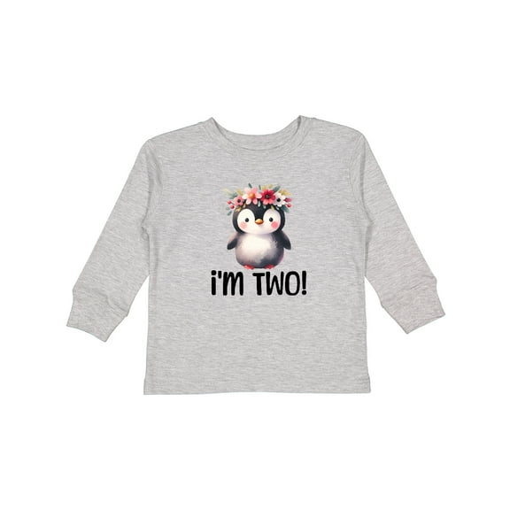 Inktastic 2nd Birthday Party Penguin 2 Year Old Girl Girls Long Sleeve Toddler T-Shirt