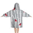 thumbnail image 2 of Gray Christmas Cardinal Bird Pattern Blanket Hoodies for Kids 6-13YR Oversize Wearable Blanket Hoodies for Boys Girls Teens, 2 of 7