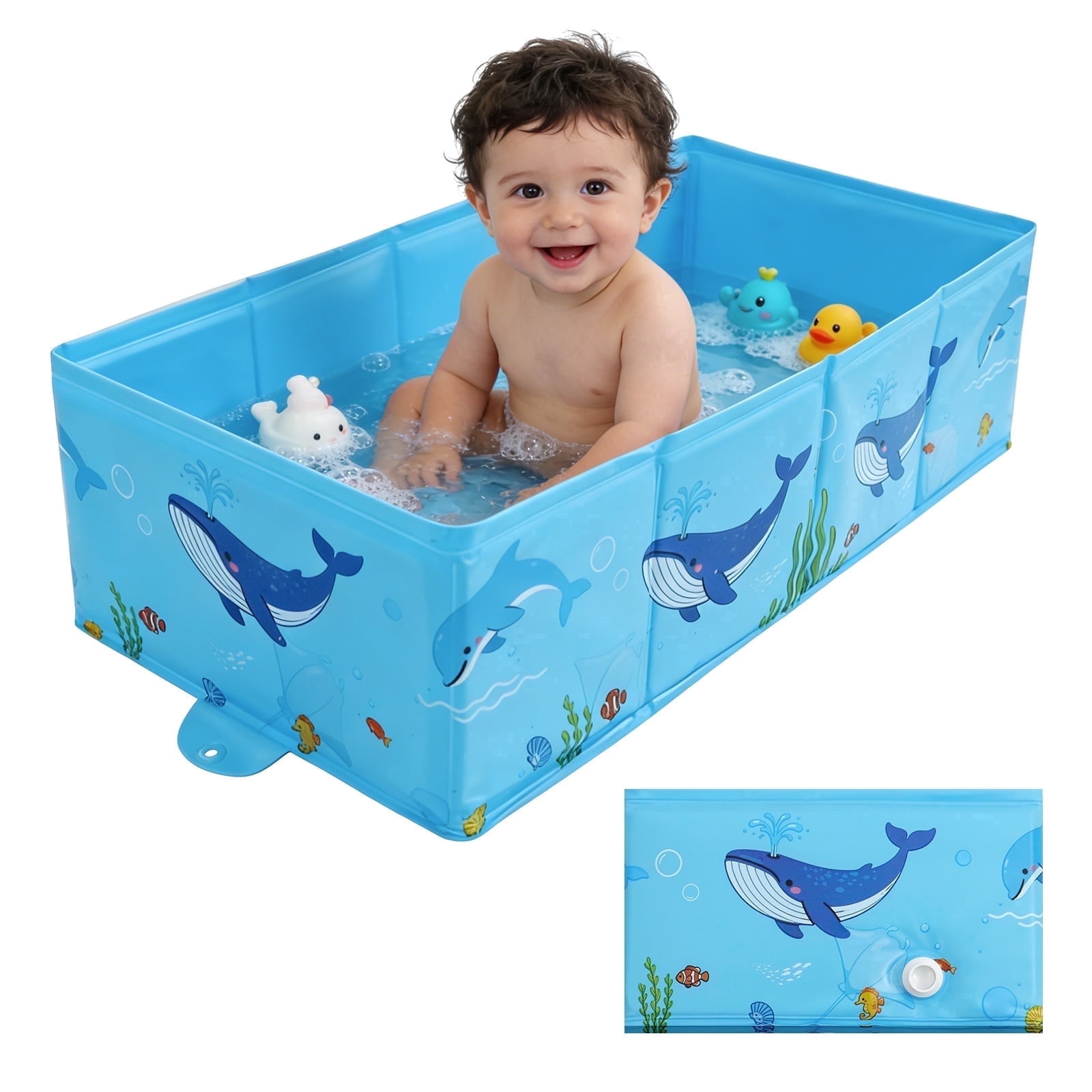 RoamReady Foldable Baby Bathtub, Portable Infant and Toddler Travel Tub with Drain Plug, 6 Months to 4 Years, Blue