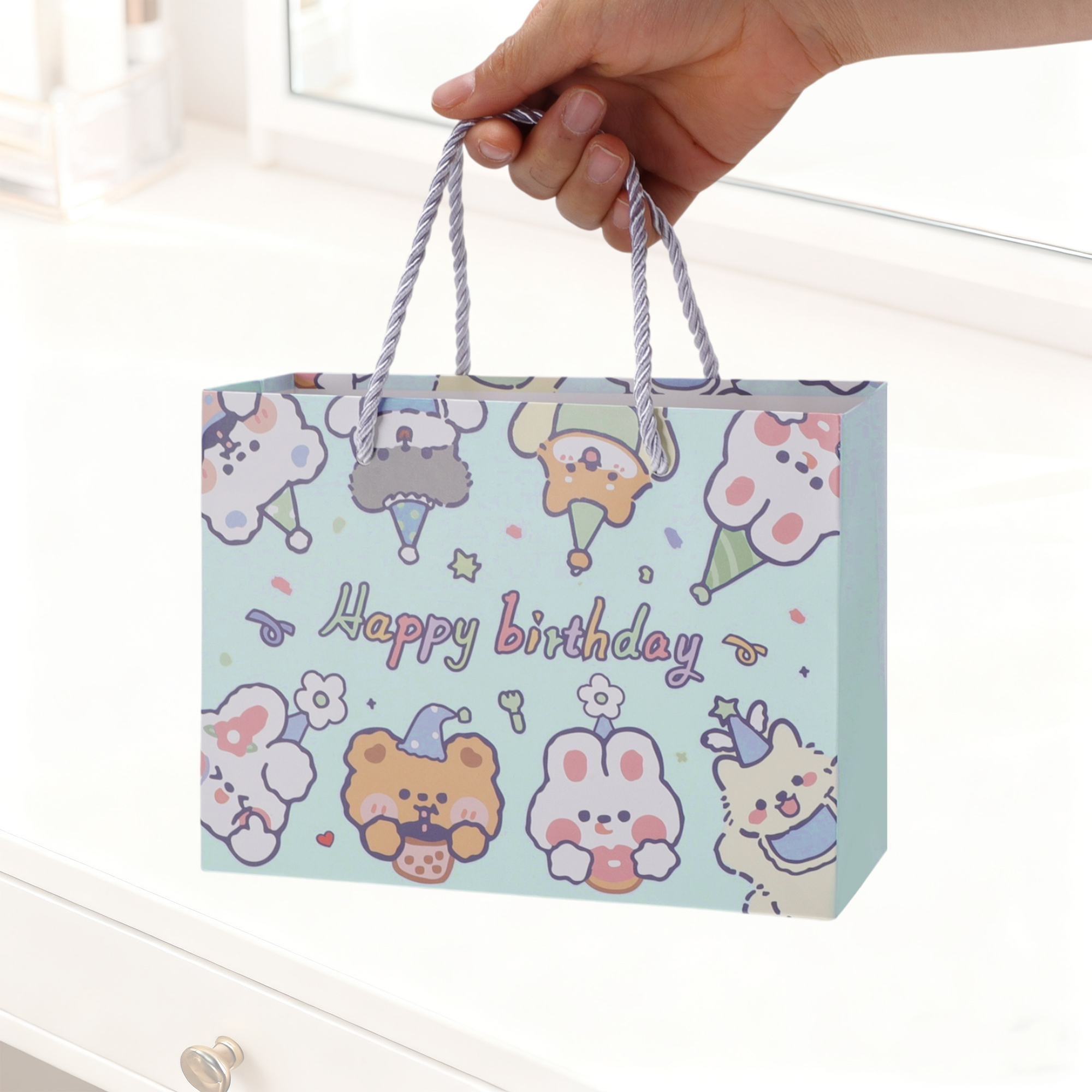 Unique Bargains Set of 4 Cartoon Animal Gift Bags Blue