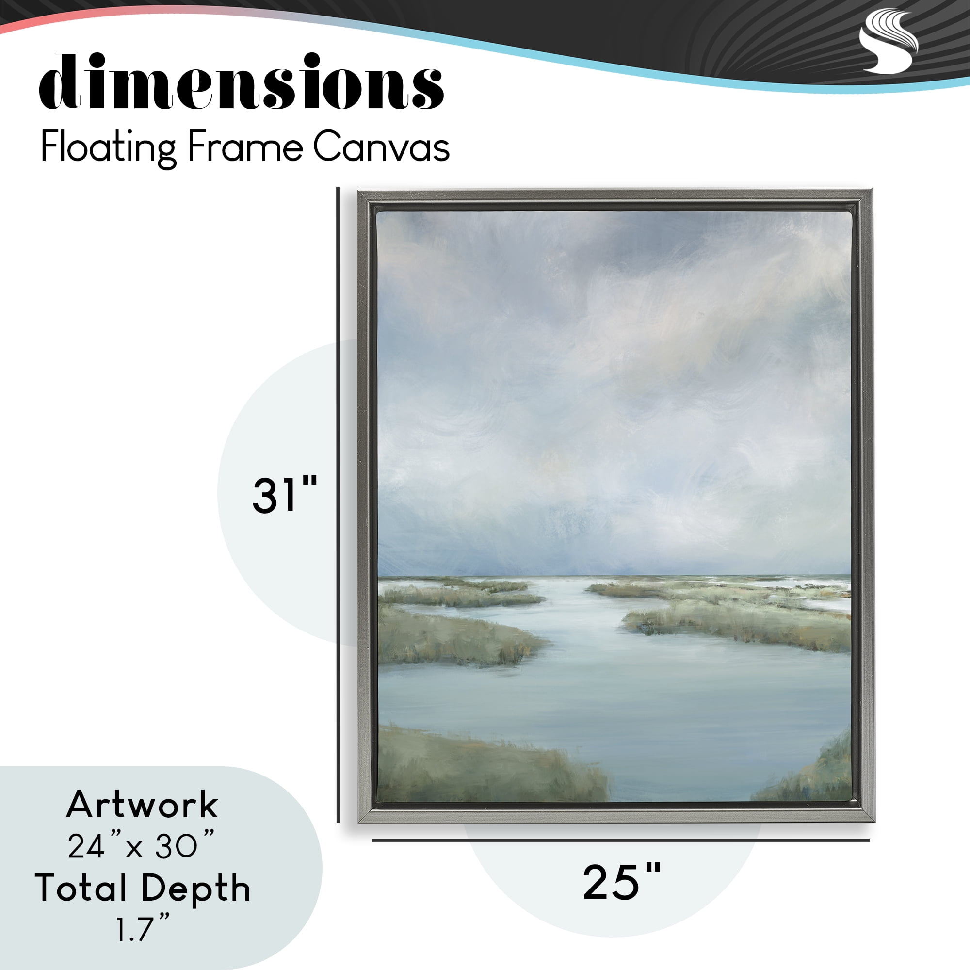 Hazy Marsh Land View Gray Framed Floater Canvas Wall Art, design by Leah Noel Art