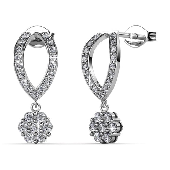 Cate & Chloe Megan 18k White Gold Plated Dangle Earrings with Swarovski Crystals Gift for Women