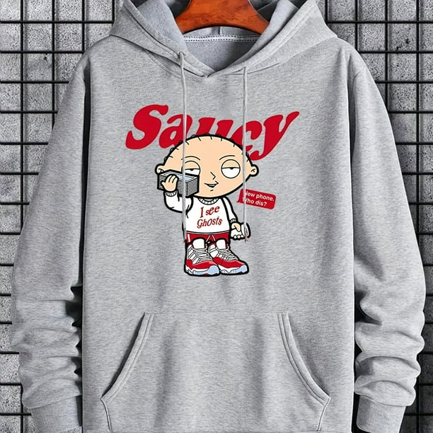 Hoodies For Men, 'Saucy' Print Hoodie, Sudadera con capucha casual para hombre con bolsillo canguro para primavera y otoño, como regalos