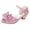 Pink, variant on Sparkle Princess Sandals for Girls Buckle Strap Low Heel Peep Toe Rhinestone Bow Spring Summer Dressy Casual Shoes