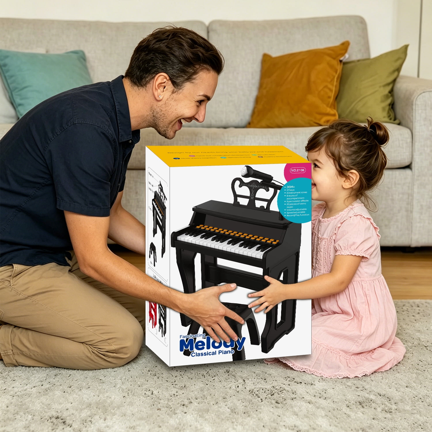 37 Keys Piano for Kids, Electronic Musical Instrument Toys for Baby, Mini Piano Tools for Beginners, Gifts for Age 3 +, Black