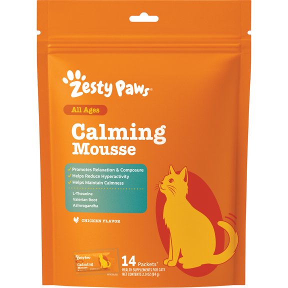 Zesty Paws Cat Mousse Calming, Chicken Flavor, 14ct Sachets pouch