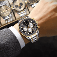 thumbnail image 3 of Poedagar Men's Two-Tone Stainless Steel Chronograph Watch - Black Dial Luminous Waterproof Calendar Business Sport Quartz Wristwatch, 3 of 9