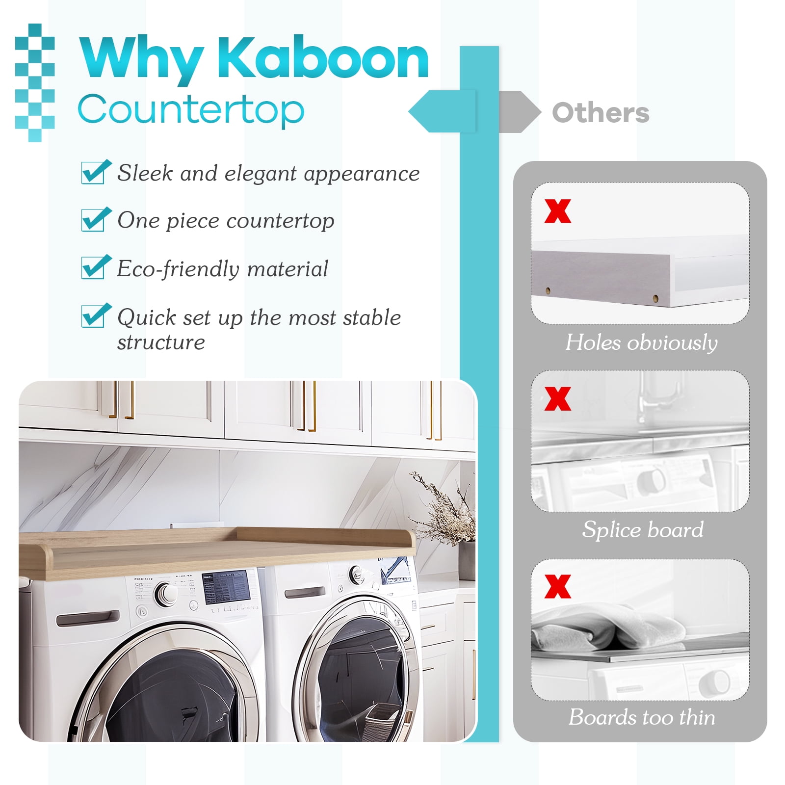 Kaboon Washer Dryer Countertop with Edge Rails, 27.5" x 54", Oak