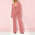 thumbnail image 2 of 2 Piece Sets for Women V-Neck Turndown Collar Solid Color Long Sleeve Cardigan Jacket Long Pant Women 2 Piece Lapel Double Breasted Business Jacket Zipper Pants Sets, 2 of 9