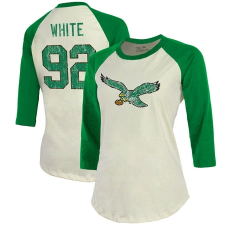 Reggie Wayne Nfl - Reggie White Philadelphia Eagles Majestic Threads Women's Vintage Inspired Player Name & Number 3/4-Sleeve Raglan T-Shirt - Cream/Kelly Green