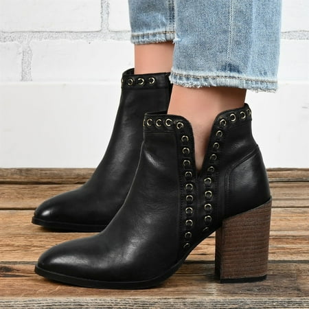 

Shoes Non Slip Women Solid Round Short Toe Booties Heels Color Zipper Women s Boots Womens Lace up Boots Heel Women High Heel Boots 6.5 Womens Boots with Heel Extra Wide Calf Leather Boots Women Size