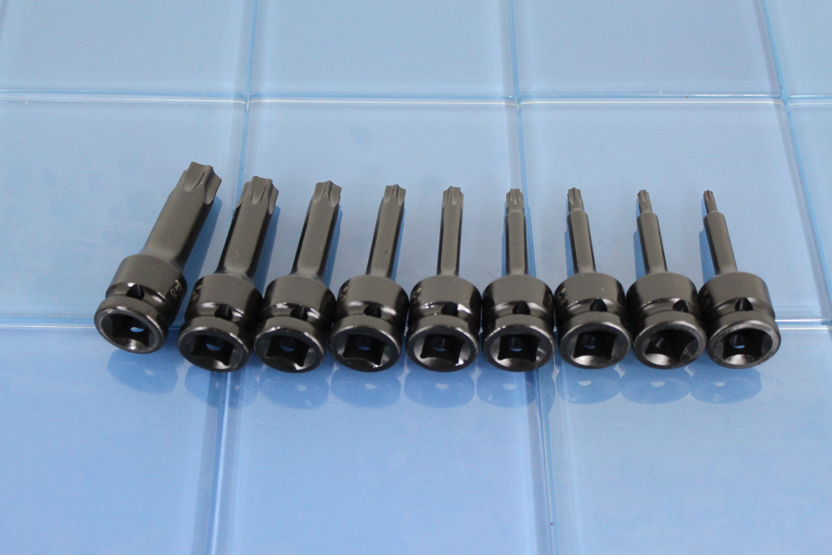 TEMO 9 pc 3 Inch (76 mm) Long Torx Star 6 Point Black Impact Bit Socket Auto Repair Tool Set 1/2 Inch (12.7 mm) Square Drive