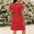 thumbnail image 3 of FRSASU Women's Mini Dress Casual V Neck Short Sleeve Pleated Dresses Solid Color Loose Fit Fashion Summer Dress Red, 3 of 8