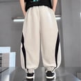 thumbnail image 5 of FRSASU Girl's Baggy Wide Leg Pants Elastic Waist Workout Track Color Block Parachute Pants with Pockets Khaki-C, 5 of 6