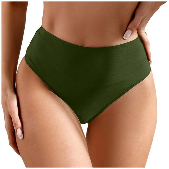 Aayomet Women Bikini Bottoms Mid Waist Bathing Suit Swimsuit Ruched Swim Bottom(Army Green, L)