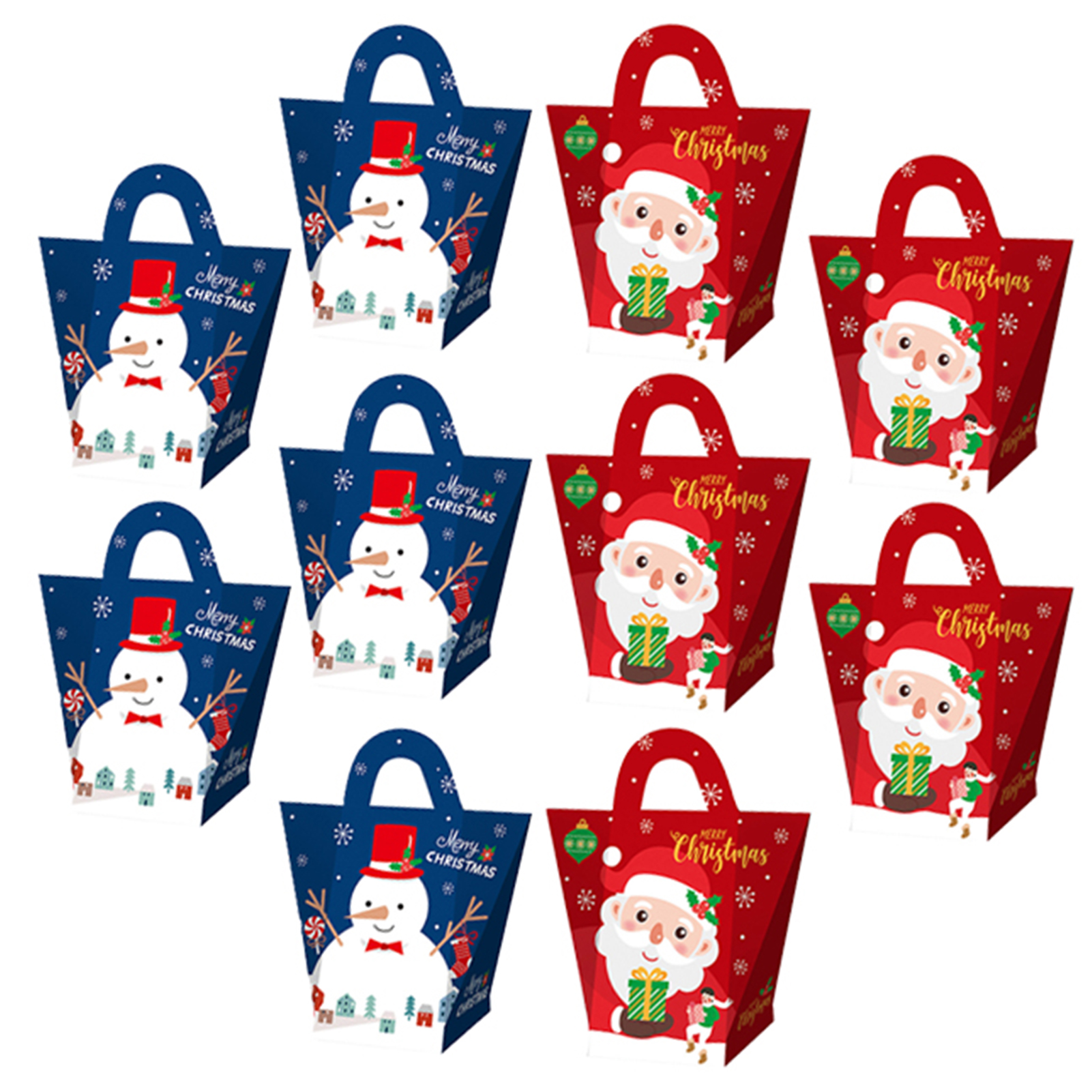 PWFE 10 Pack Christmas Candy Gift Bags Set with Handles Holiday Birthday Party Supplies