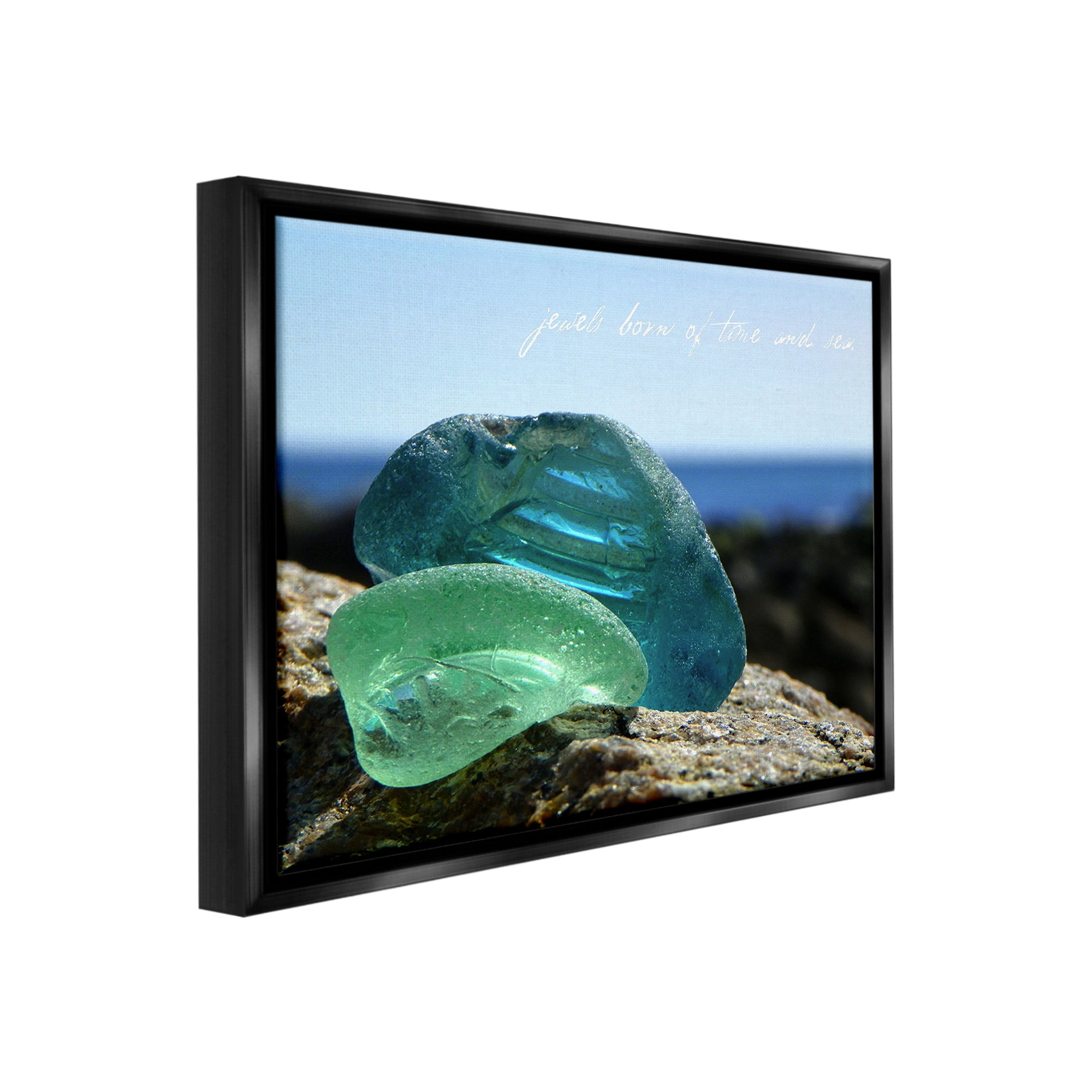 Stupell Industries Sea Glass Photography Phrase Typography Photography Black Floater Framed Canvas Art Print Wall Art, 31 x 25