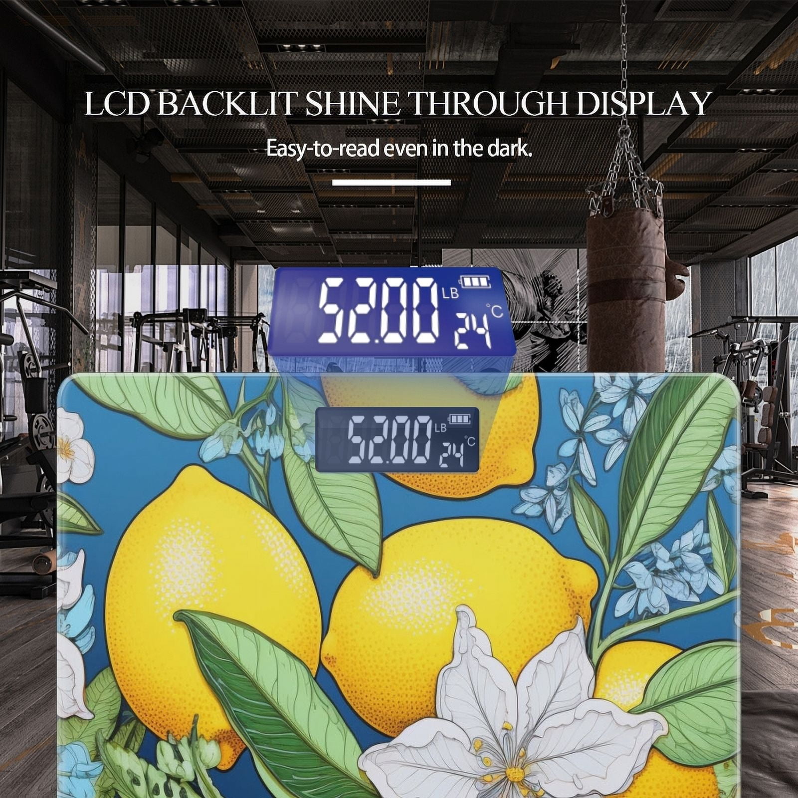 High Precision Body Weight Scale Smart Bathroom Scales with Large LCD Display(400lbs),Decorative for Bedroom-Lemon Flowers And Lemons In The Style Of Hand-Drawn Illustration