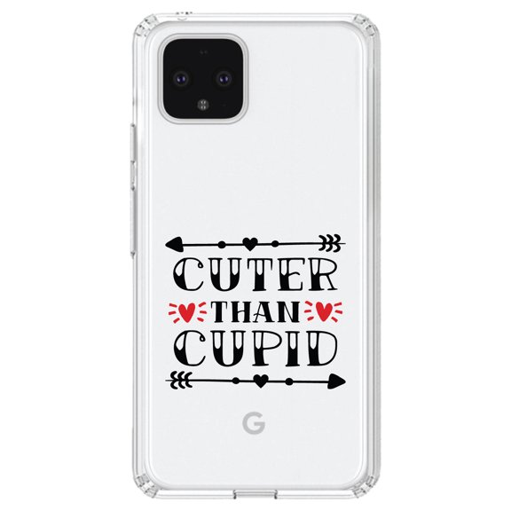 DistinctInk Clear Shockproof Hybrid Case for Google Pixel 4 XL (6.3" Screen) - TPU Bumper Acrylic Back Tempered Glass Screen Protector - Cuter Than Cupid - Valentine