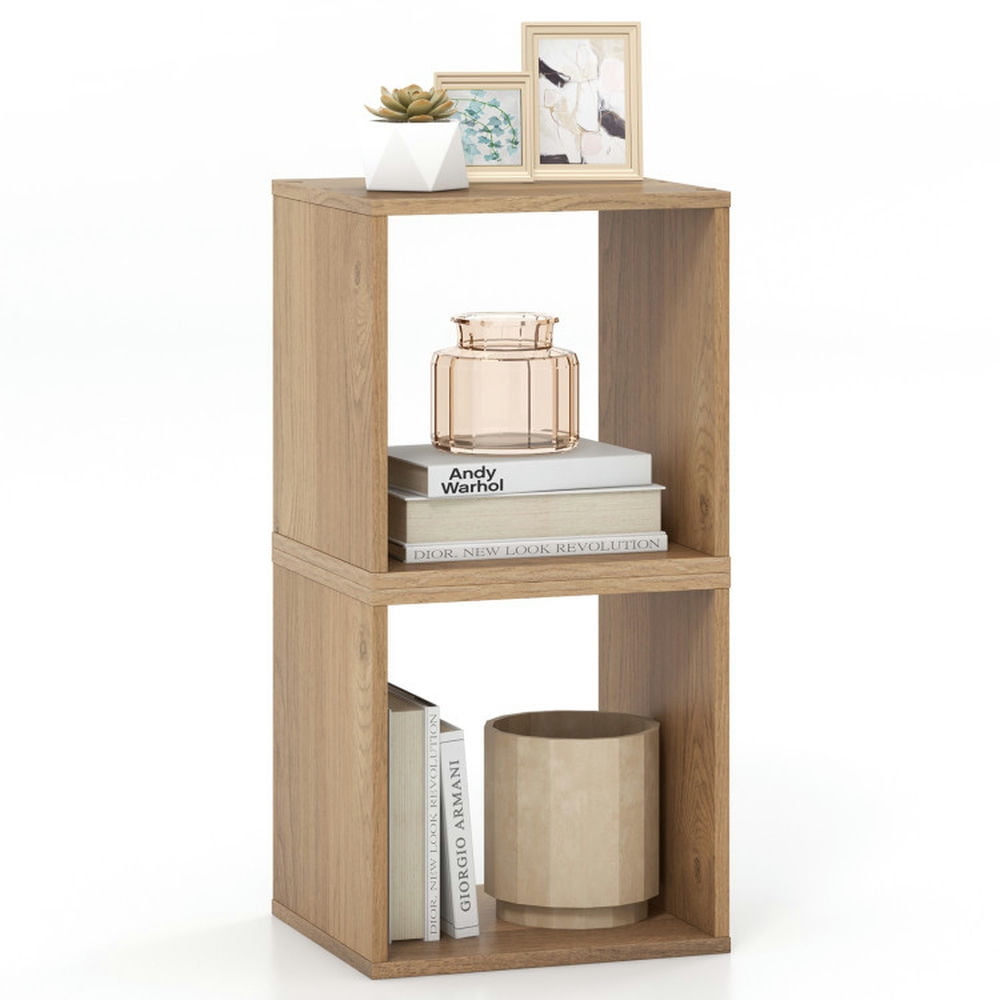 Resenkos Bookshelf,Shelf, Open Bookcase Book Shelf,Storage Shelf Unit Plant Stand,2 Cubes Stackable Bookcase for Living Room and Study-Natural