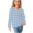 thumbnail image 6 of Avrntaa Girls Long Sleeve Tops Fall Cute Checkered Pattern Shirts Sweet V Neck Layer T-Shirt, 6 of 8