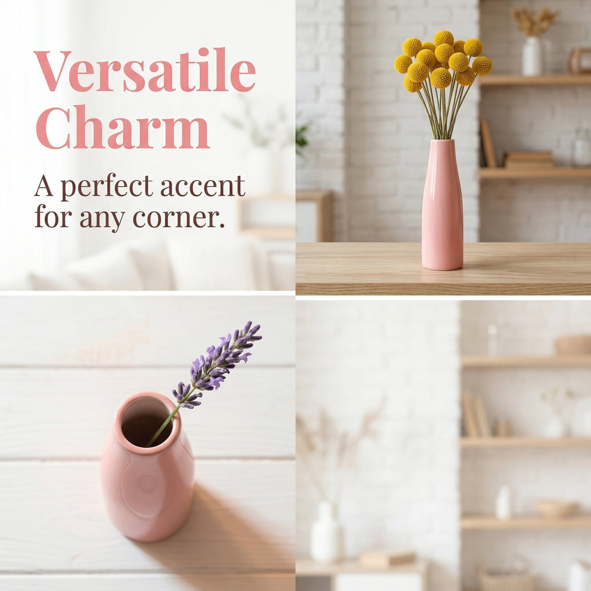 Unique Bargains Ceramic Bud Flowers Slim Decorative Vase Pink 1.7"L x 1.7"W x 5.9"H