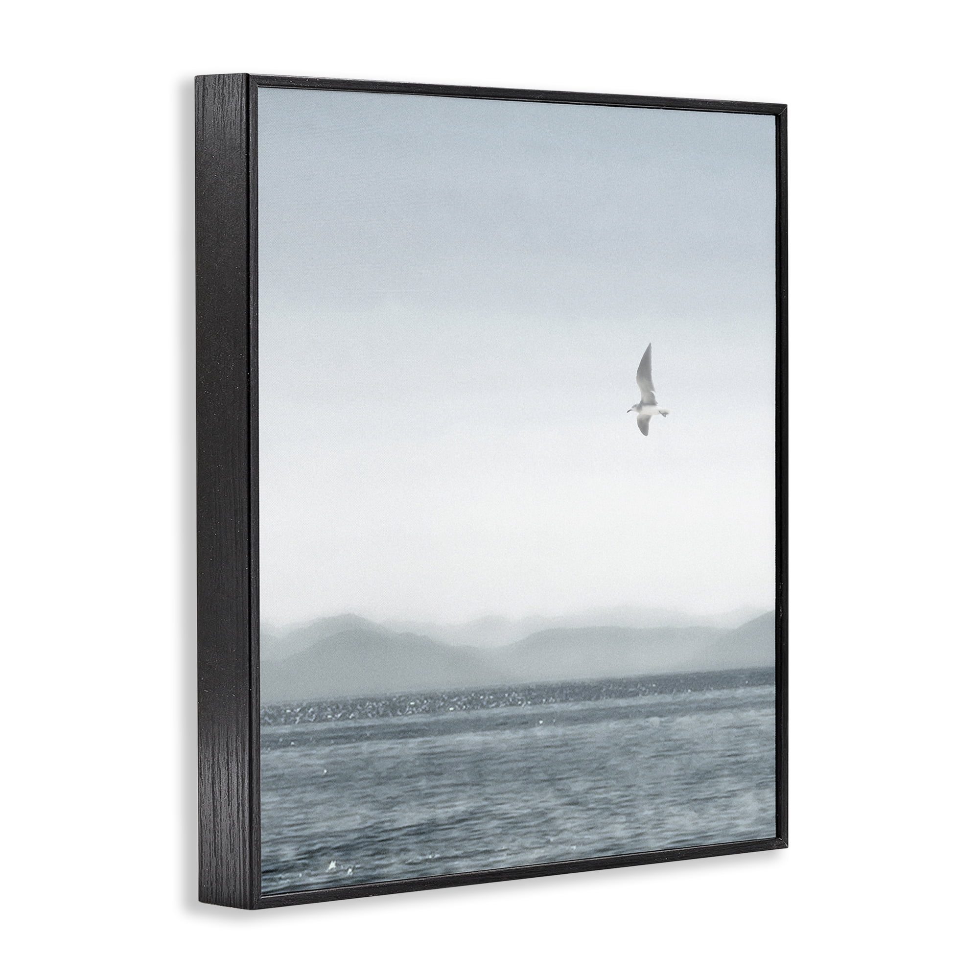 Stupell Industries Lone Gull over Sea Coastal Painting Black Framed Art Print Wall Art, 11 x 14