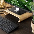 thumbnail image 2 of Navaris Wood Monitor Stand Riser - Computer Desk Organizer Desktop Dock Wooden Mount Display for PC TV Screen Notebook Laptop - Bamboo, 2 of 5
