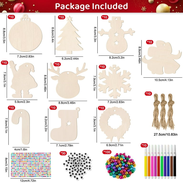 Zsiparty 341 Pcs Wooden Christmas Ornaments Unfinished, DIY Wooden  Ornaments to Paint for Christmas Tree Decorations