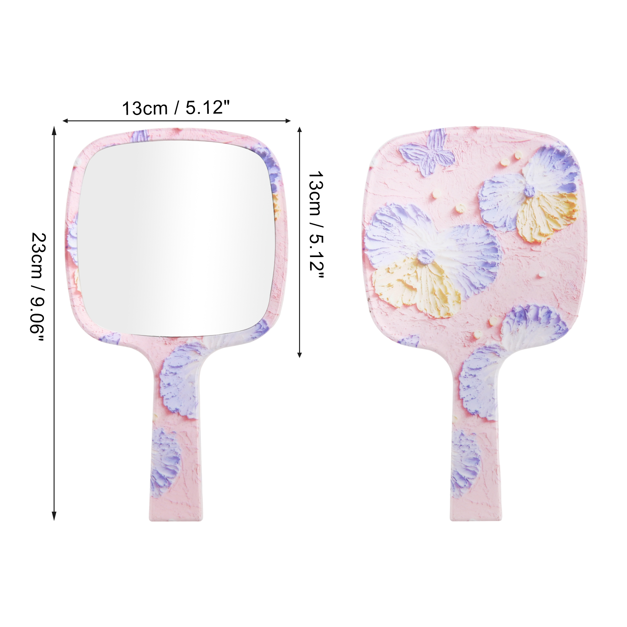 Unique Bargains 1 Pc Portable Square Handheld Mirror for Business Travel Purple Pink