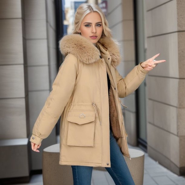 Chaqueta de algodón para mujer, de largo medio, más chaqueta de algodón aterciopelada, cintura suelta, chaqueta de algodón hacia abajo