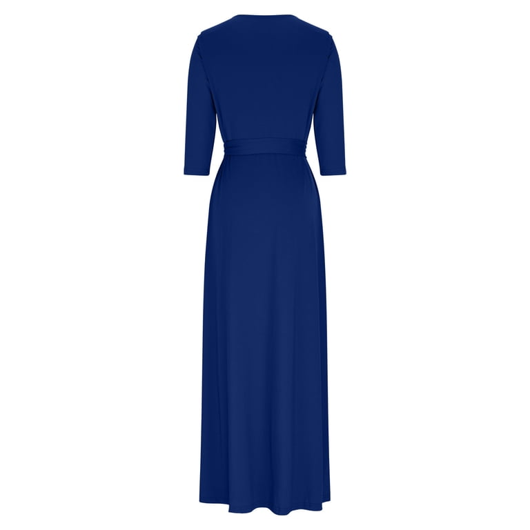 LIaqionyy Womens Maxi Dress Casual Wrap V Neck 3/4 Sleeve Flowy Party  Wedding with Belted Dresses Clothes