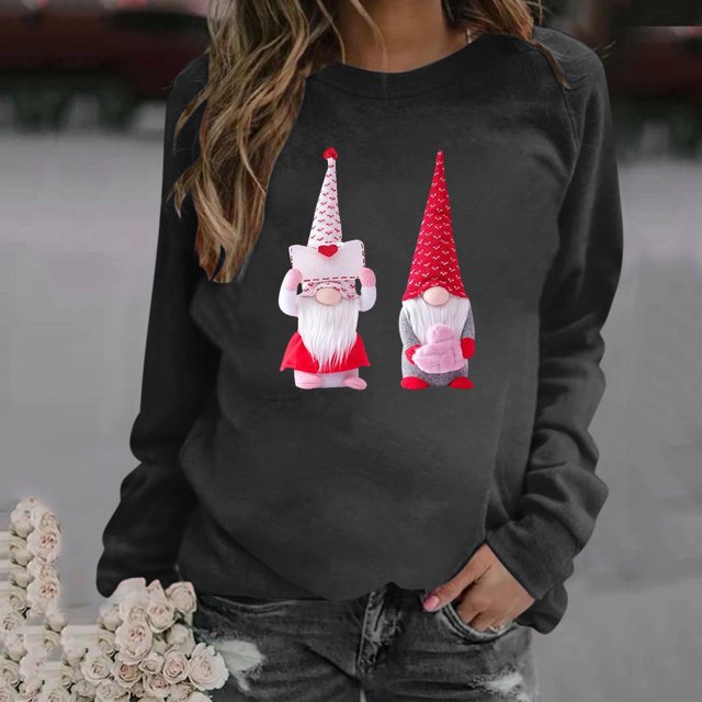 Qiopertar Mode Femmes Imprimé Col Rond Pull Tops Manches Longues Blouse Confortable Chandail en Molleton Offres de la Semaine Liquidation Moins de 5$ jusqu'à 90 % de Réduction