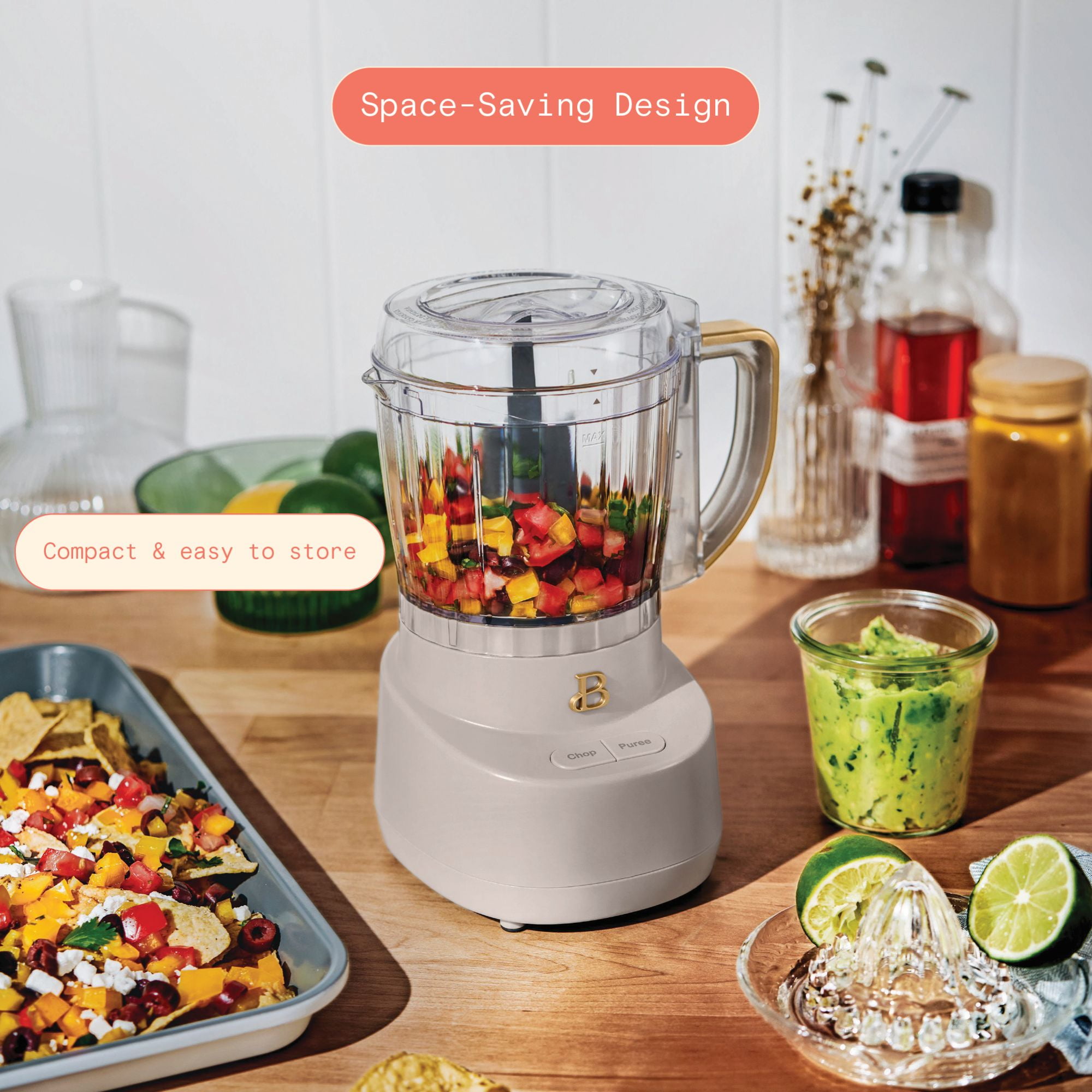 Beautiful 3-Cup Food Chopper, Porcini Taupe by Drew Barrymore