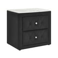 thumbnail image 2 of Luxury Black Nightstand – Upholstered Fabric w/ Faux Marble Top – 2 Storage Drawers – Tufted Diamond Design + Crystal Knobs – Modern Glam Bedroom, 2 of 6