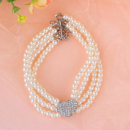 TEHAUX White Crystal Dog Necklace with Pearl Heart Design for Pet Jewelry  Perfect for Parties and Gifts  Size S