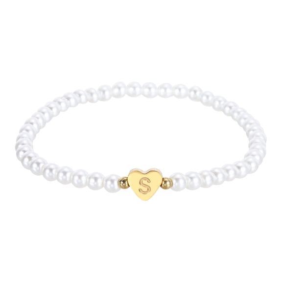 Uxcell Pearl Initial Bracelet for Women, Gold Heart Charm Dainty Pearl Letter Bracelets for Women Wedding Trendy Birthday Gifts, S