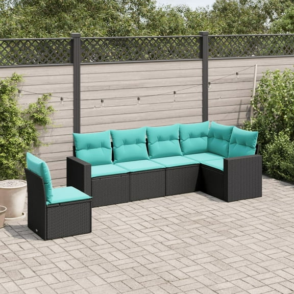 vidaXL 6 Piece Patio Sofa Set with Cushions Black Poly Rattan