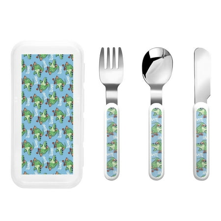 

Gaeub Crocodile Riding Skateboard Print 3-Piece Children Knife Spoon Fork Set Stainless Steel Child Flatware Set Kids Utensils Set with Case for Lunch Box (Fork Spoon Knife Combo)